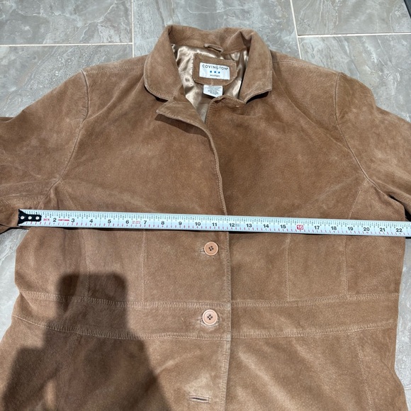 Covington Women’s 100% Suede Brown Beige Leather Blazer Jacket Vtg 90s Sz 20-22W - Picture 8 of 9